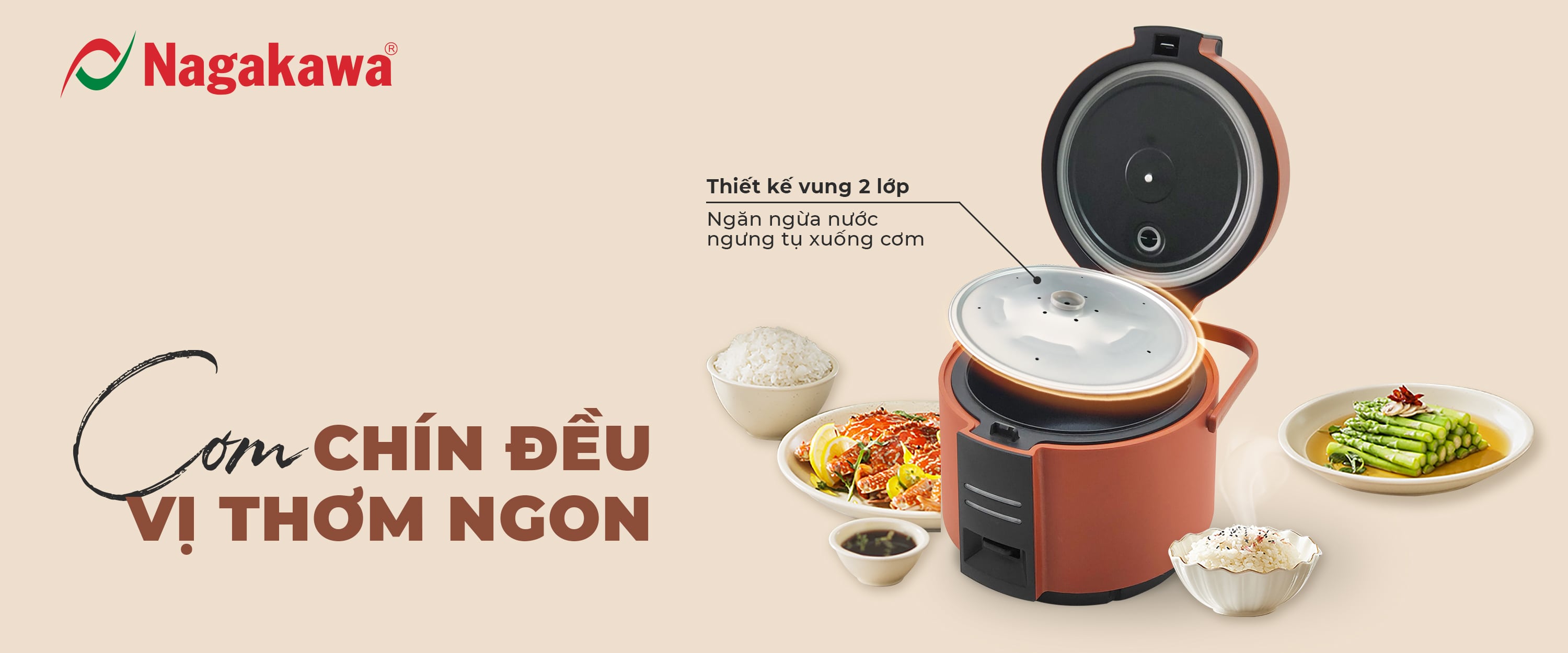 Nồi cơm điện Nagakawa NAG0143 - Dung tích 1.8L - Bảo hành 12 tháng - Hàng chính hãng