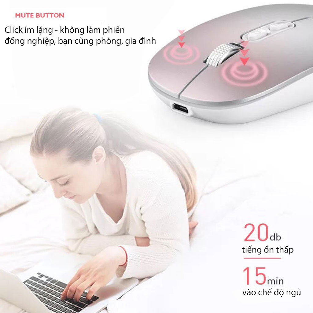 Chuột không dây Pix-link M103 hồng 2.4G sạc điện chống ồn khoảng cách tín hiệu 10m - Hàng chính hãng / Hàng nhập khẩu