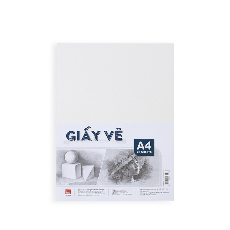 Giấy vẽ Hồng Hà A4 20 tờ định lượng 160gsm độ trắng tự nhiên - 8116