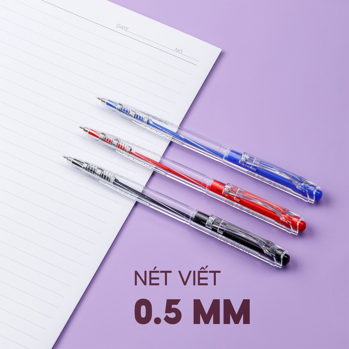 Combo 5/10/20 Bút bi Thiên Long FO-03 ngòi 0.5mm mực xanh đỏ đen cấu tạo 3 cạnh dễ cầm mực không độc hại tiêu chuẩn quốc tế