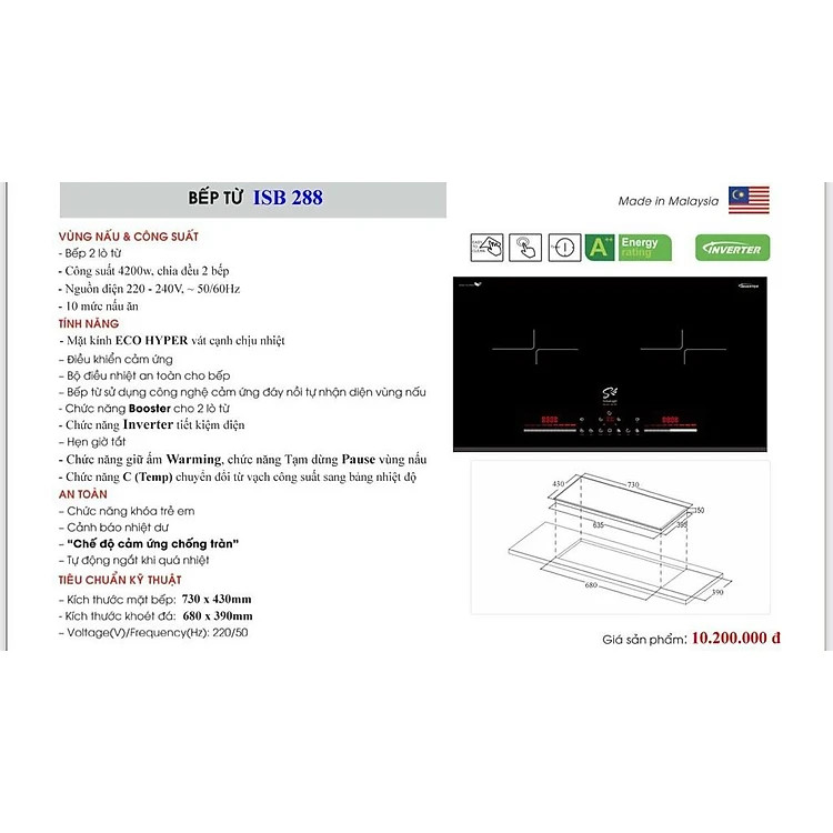 Bếp 2 từ âm hiệu Smaragd ISB 288 (Malaysia) - Hàng chính hãng Hàng chính hãng
