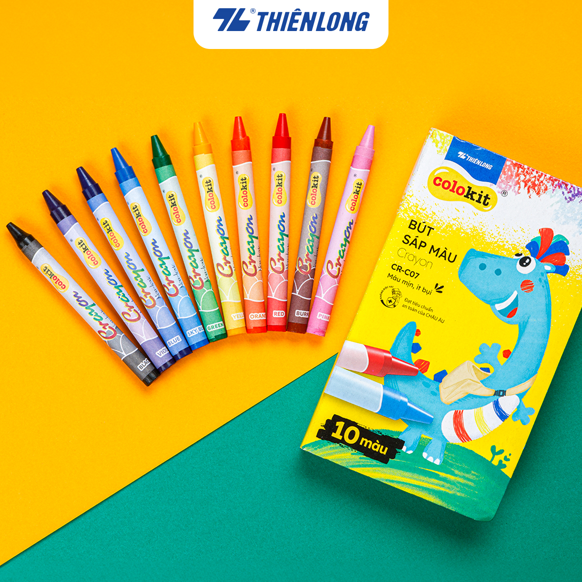 Bút sáp màu Thiên Long Colokit 10 màu mịn, ít bụi, đều màu tiêu chuẩn Châu Âu an toàn cho trẻ em tô màu, vẽ tranh CR-C07