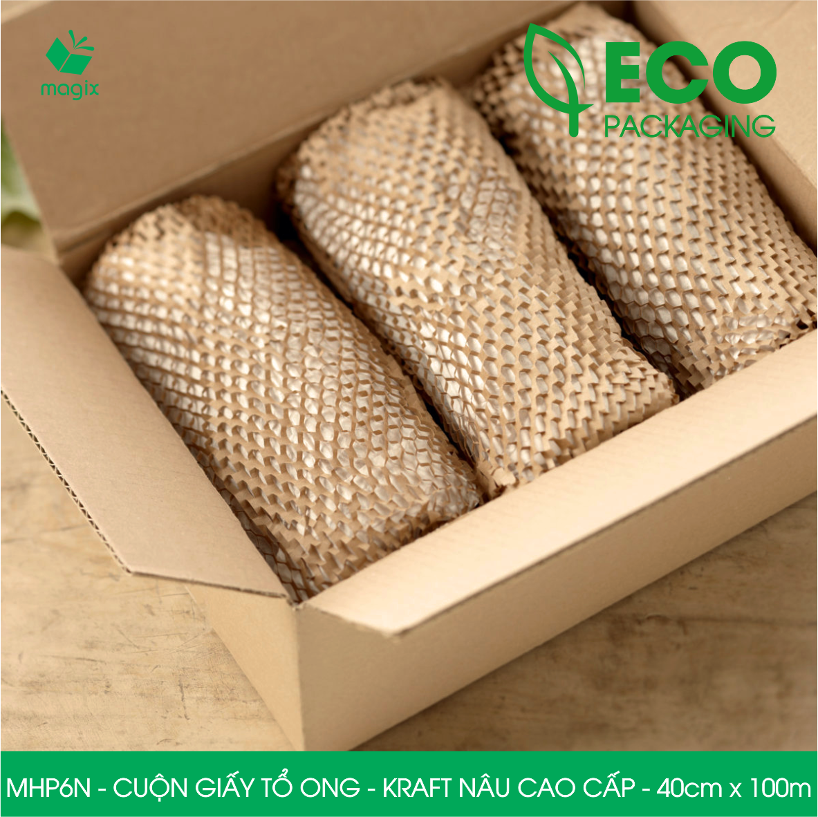 MHP6N - 40cm x 100m - Cuộn giấy tổ ong chống sốc - Kraft nâu Cao Cấp - Giấy gói hàng, gói quà