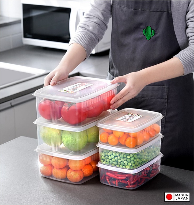 Hộp đựng/cất bảo quản thực phẩm ( Chữ nhật 2000ml ) + 01 Rổ nhựa 2 lớp (1.5 L) cao cấp ( Giao hàng ngẫu nhiên ) - Hàng nội địa Nhật Bản.