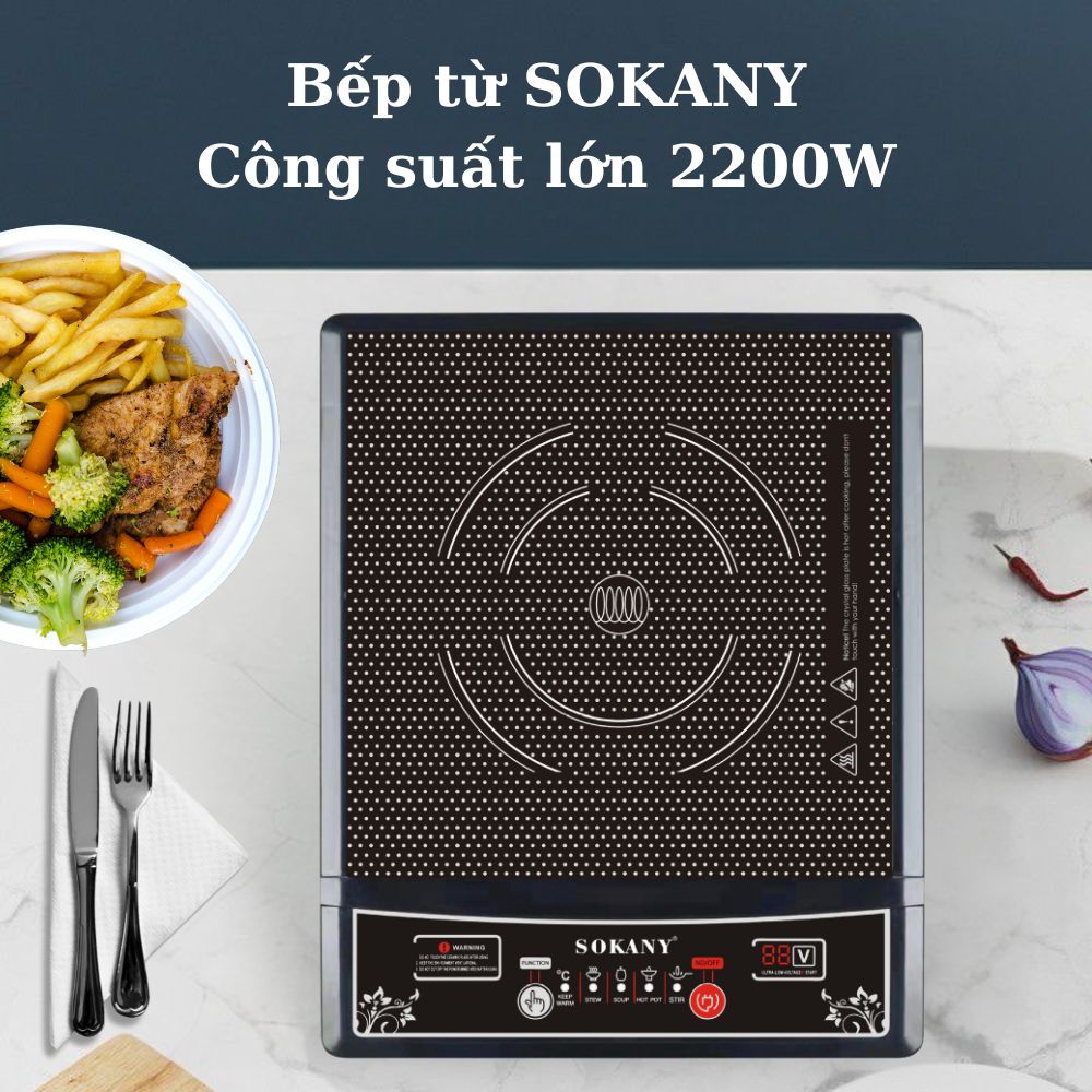 Bếp từ đơn SOKANY SK-07046 công suất 2200W, cực kì tiết kiệm với 5 chế độ nấu, phím bấm cơ, tích hợp tính năng tự ngắt an toàn - HÀNG CHÍNH HÃNG