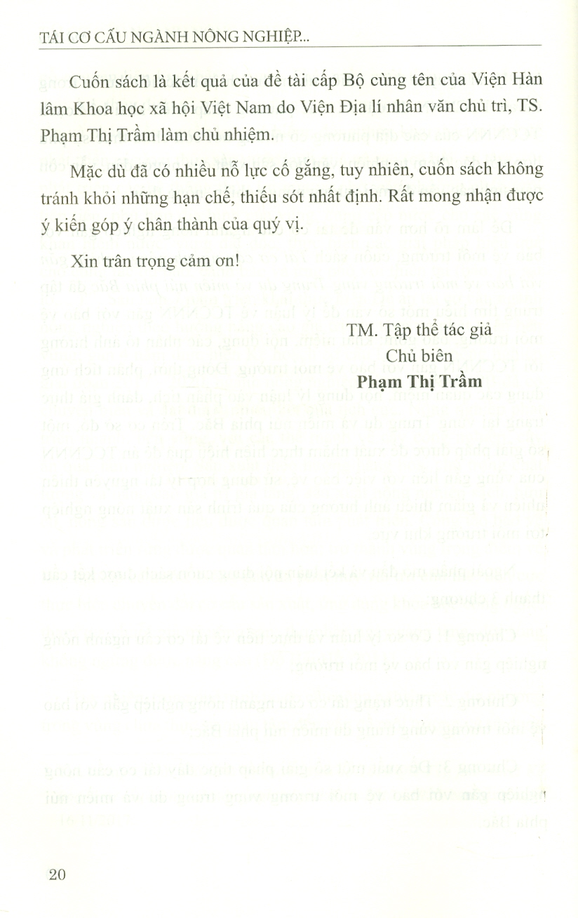Tái Cơ Cấu Ngành Nông Nghiệp Gắn Với Bảo Vệ Môi Trường Vùng Trung Du Và Miền Núi Phía Bắc (Sách chuyên khảo)