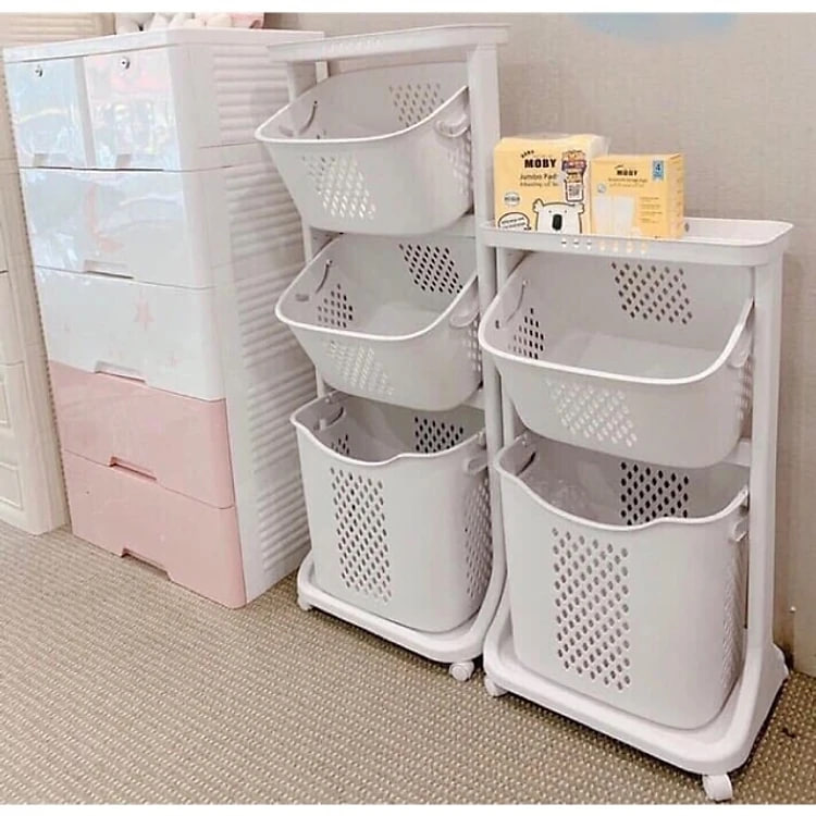 KỆ ĐỰNG ĐỒ 2 TẦNG 3 TẦNG ĐA NĂNG CÓ BÁNH XE XOAY 360 ĐỘ - GIỎ KỆ ĐỰNG ĐỒ ĐỰNG QUÀN ÁO GỌN GÀNG MÀU & KIỂU DÁNG PHONG CÁCH HÀN QUỐC