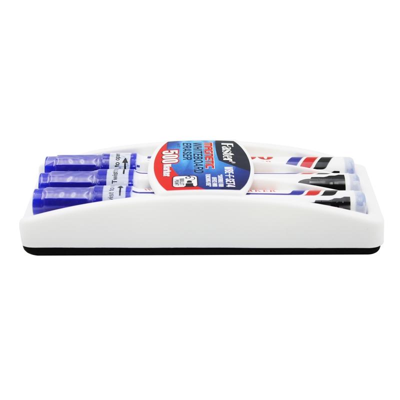Vỉ 3 Bút Lông Bảng Faster 500 Mực Xanh + Đồ Bôi Bảng - Faster WBE-F-SET4-BL