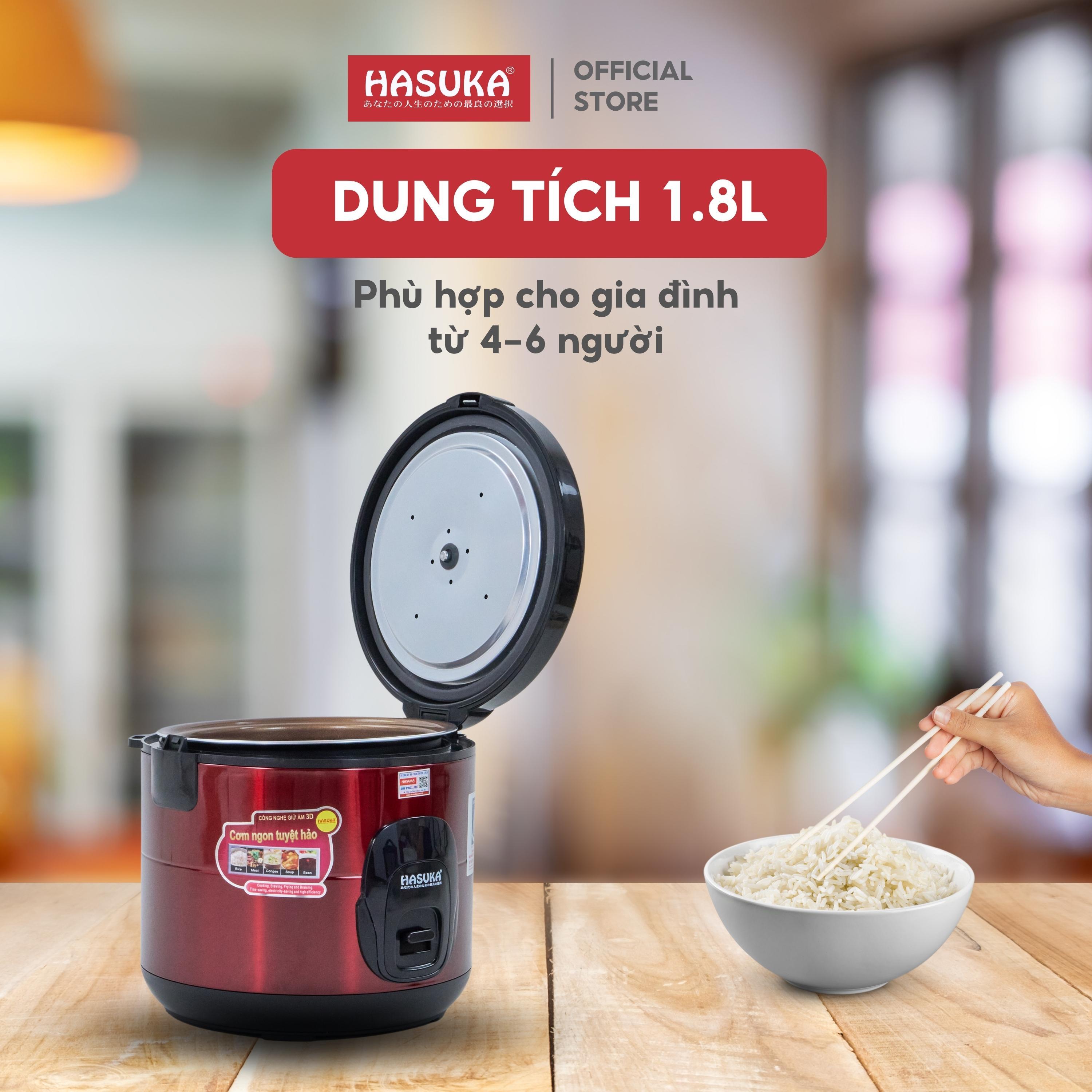 Nồi cơm điện HASUKA HSK 823 dung tích 1.8L, công suất 900W, lòng niêu dầy phủ chống dính ceramic, chống xước siêu bền - Hàng chính hãng