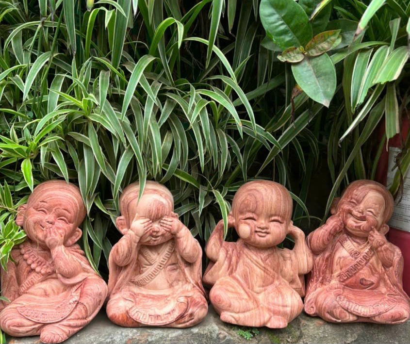 Bộ tượng tứ không bằng gỗ hương đá kt cao 20×18×14cm