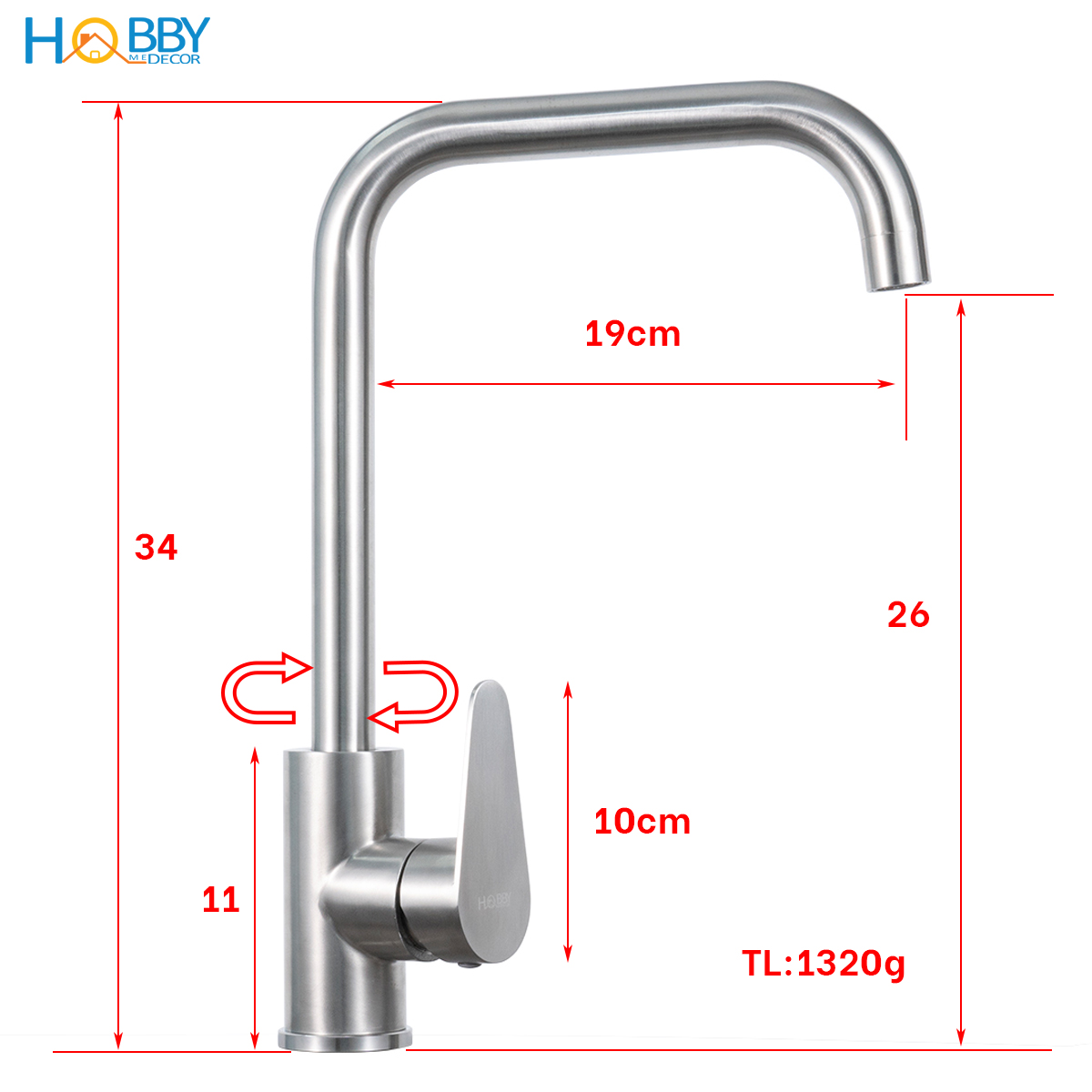 Vòi chậu rửa chén bát nóng lạnh inox 304 cao cấp Hobby home decor CRC1