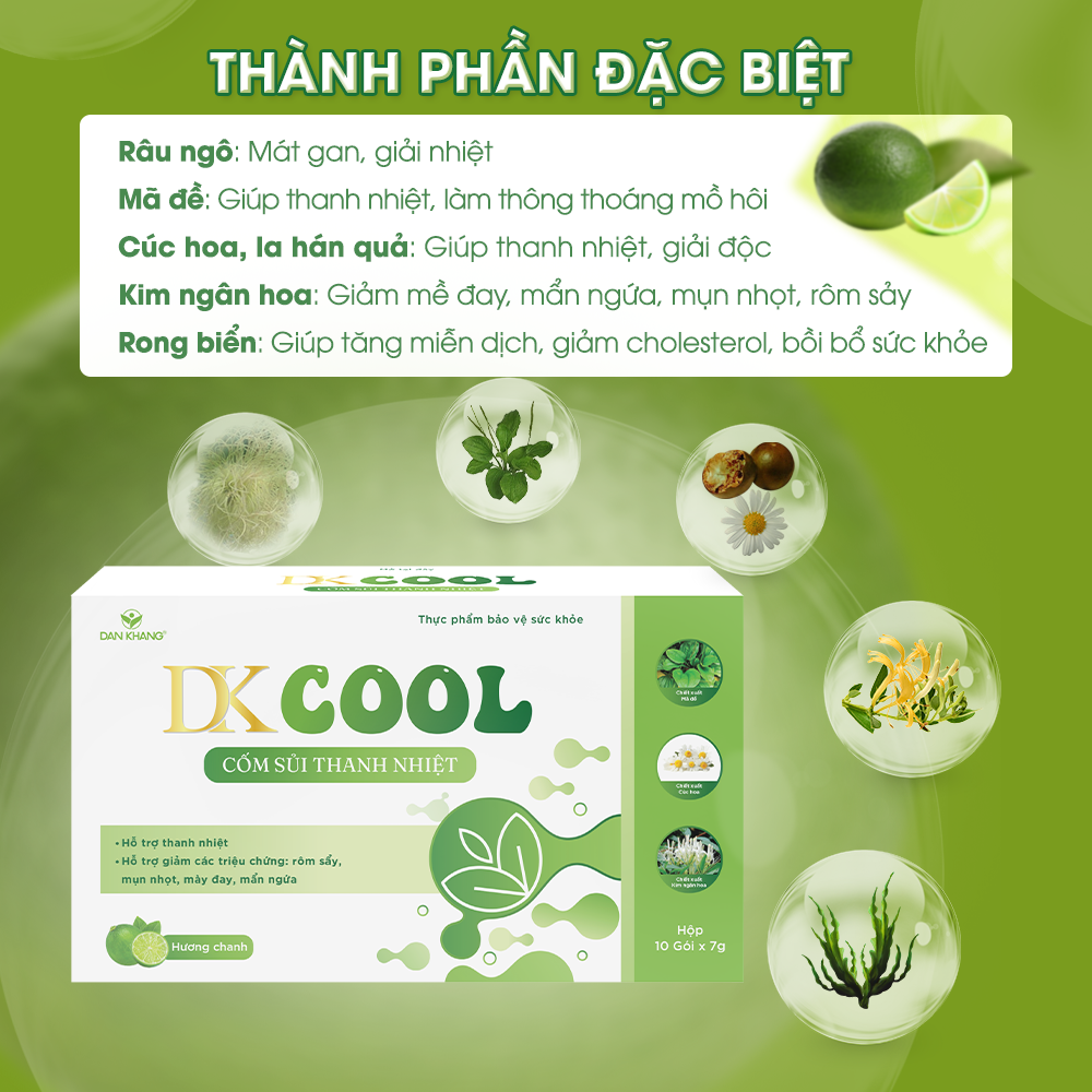 Bột Sủi Thanh Nhiệt DKCOOL Giảm Lở Miệng Nhiệt Miệng Rôm Sẩy - Hộp 10 Gói x 7g
