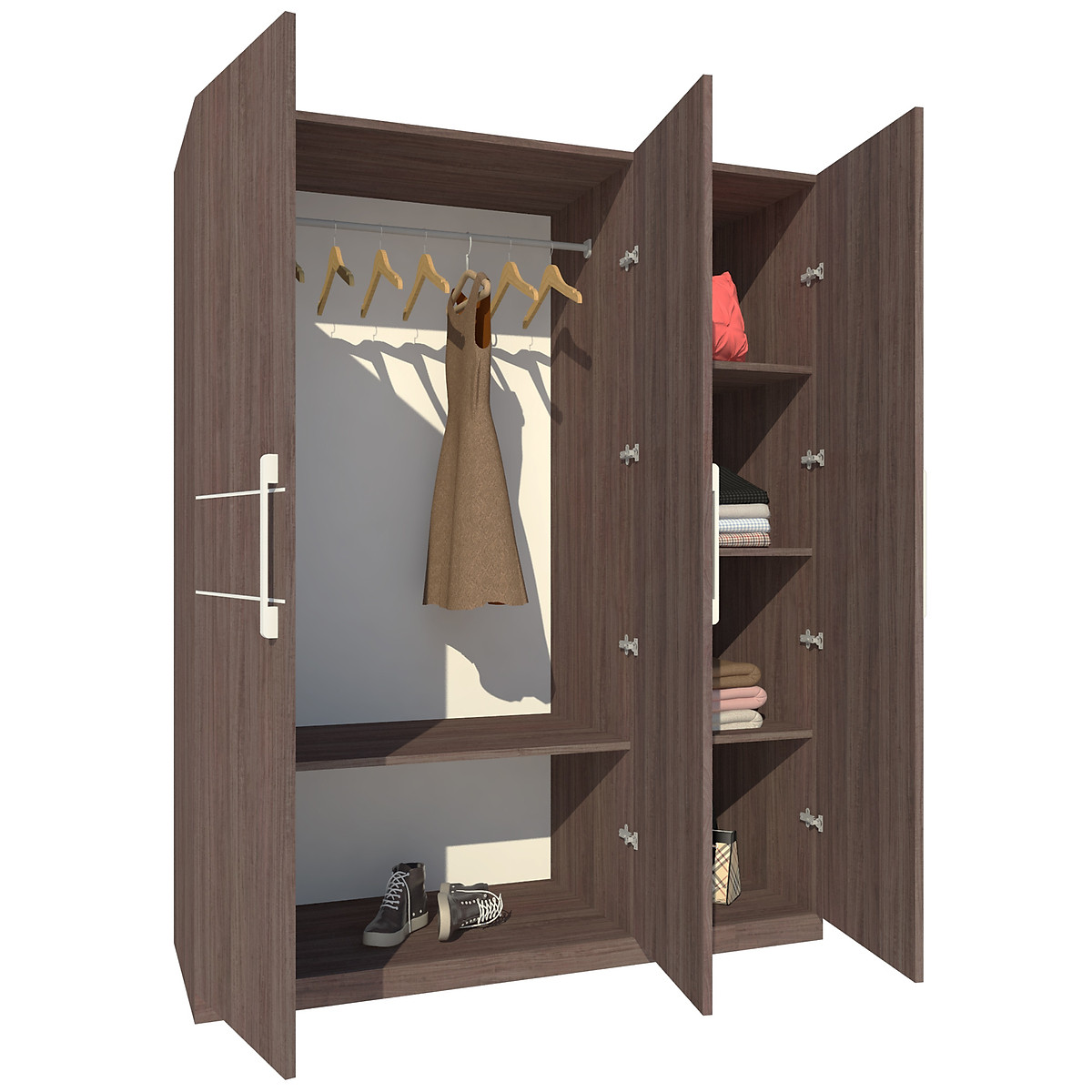 Tủ quần áo gỗ MDF Tundo 3 cánh màu nâu 140 x 55 x 200cm