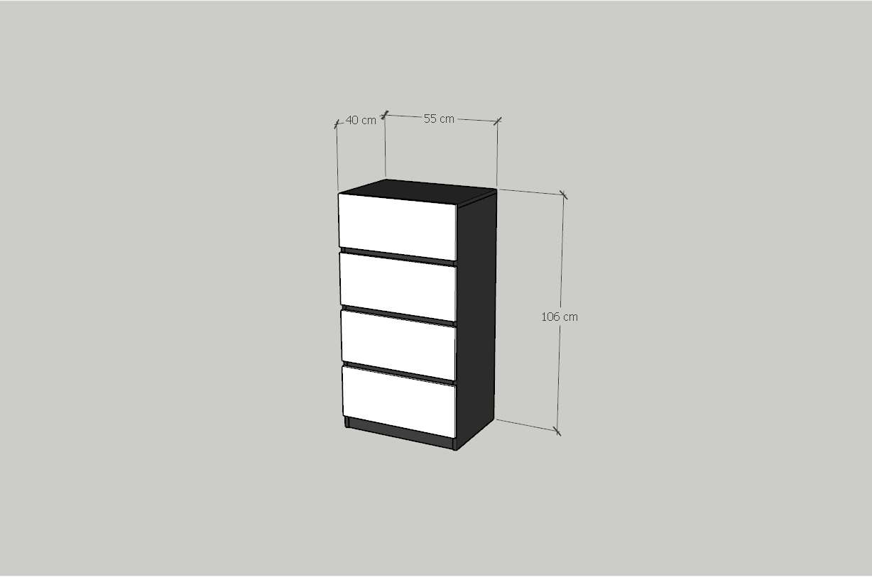 HAPPY FURNITURE , Tủ lưu trữ 4 ngăn kéo - KALA, THK_293 , 55cm x 40cm x 105cm DxRxC