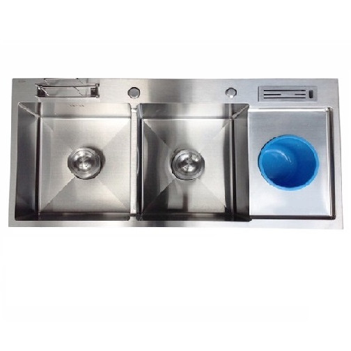 combo chậu rửa chén inox 304, kèm vòi rửa, hộp xà phòng, rổ inox đựng rau củ