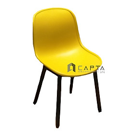 Ghế ăn thân nhựa màu vàng NEU-P Nội thất Capta Ghế tiếp khách thân nhựa PP màu vàng có chân chân ghế gỗ tự nhiên sơn Cafe FashfoodChair 