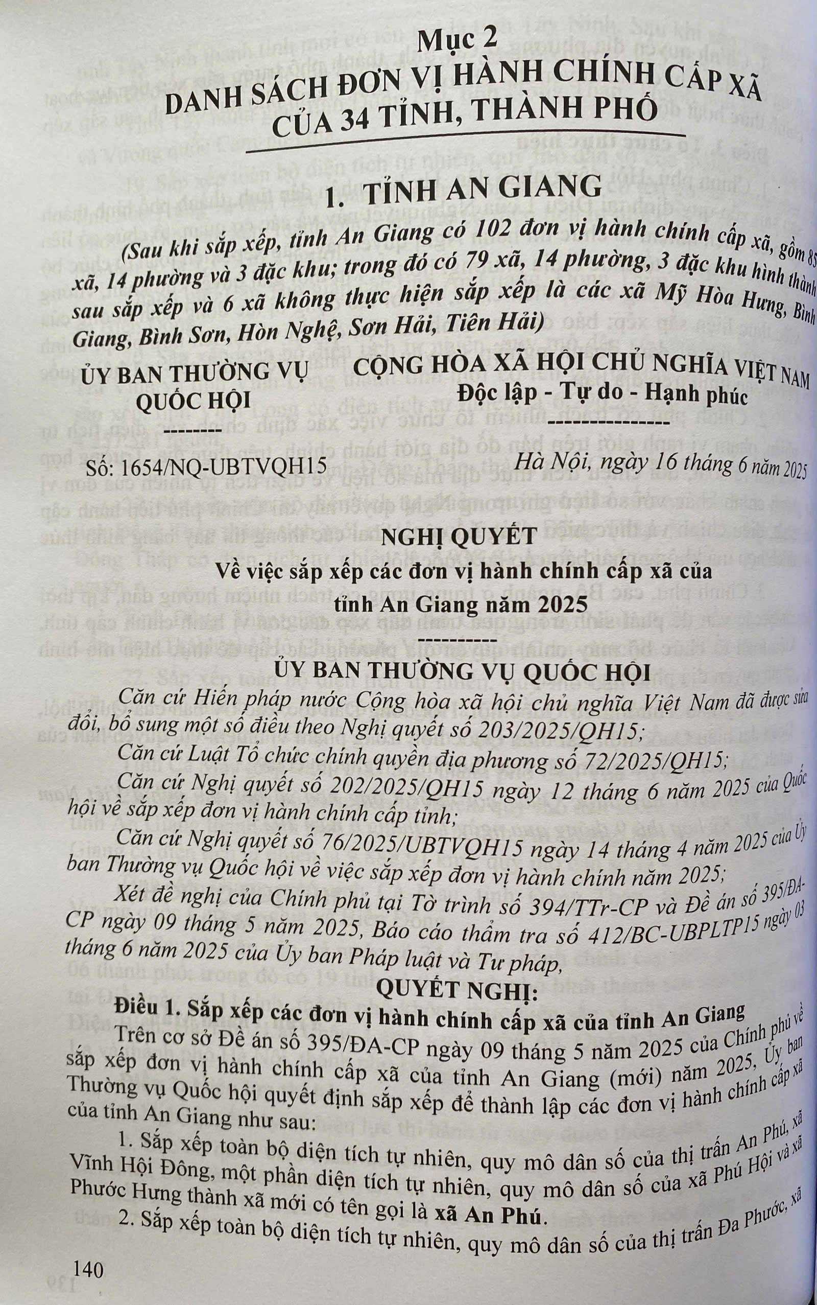 Sách Luật Tổ Chức Chính Quyền Địa Phương, Đơn Vị Hành Chính Cấp Tỉnh Và Danh Sách Đơn Vị Hành Chính Cấp Xã Của 34 Tỉnh, Thành Phố