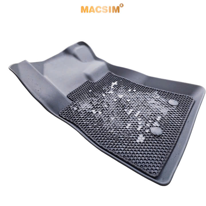 Thảm 2 lớp (sd3) dạng lưới lục giác cho Hyundai Custin màu ghi bề mặt cao su siêu sạch nhãn hiệu Macsim