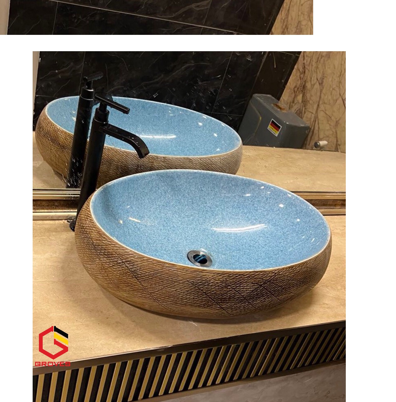 CHẬU RỬA MẶT, LAVABO NHẬP KHẨU CAO CẤP GROVES MEN XANH NGỌC 8126