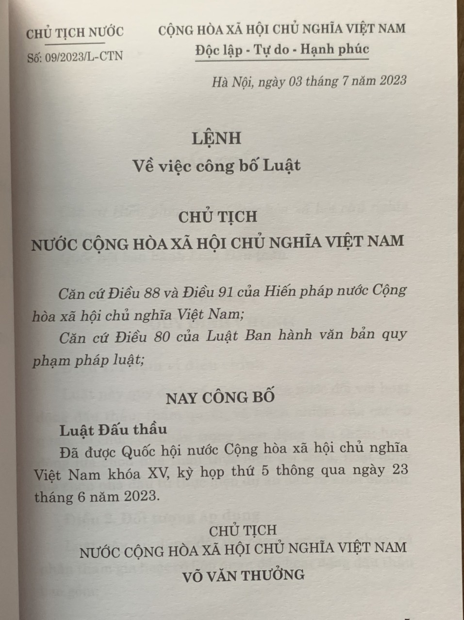 Luật Đấu Thầu (hiệu lực thi hành từ ngày 01/01/2024)