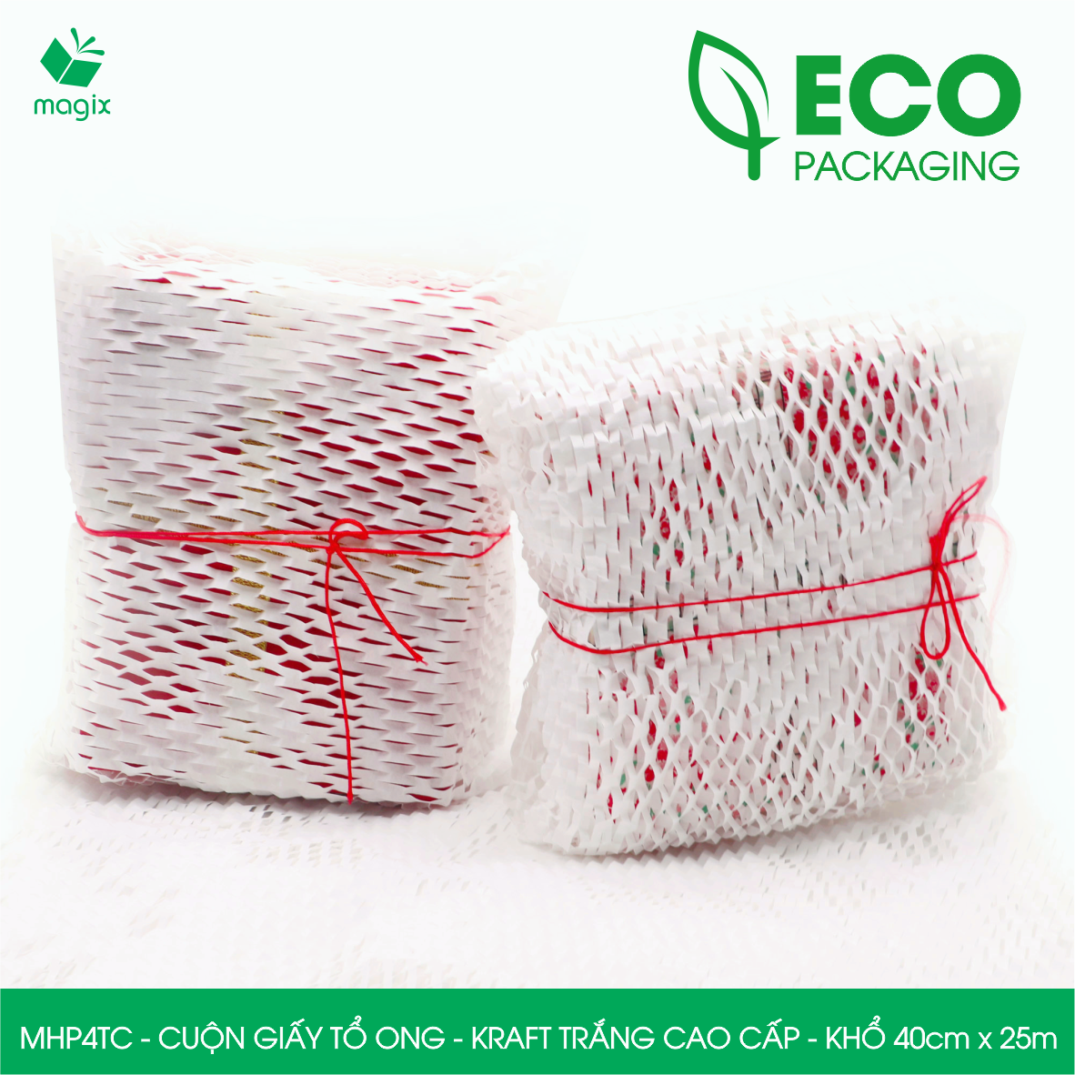 MHP4TC - 40cm x 25m - Cuộn giấy tổ ong chống sốc - Kraft trắng Cao Cấp - Giấy gói hàng, gói quà