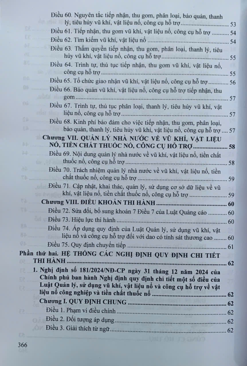 Luật Quản lý, sử dụng vu khi, vật liệu no và công cụ hỗ trơ, các văn bản quy định chi tiết, hướng dẫn thi hành