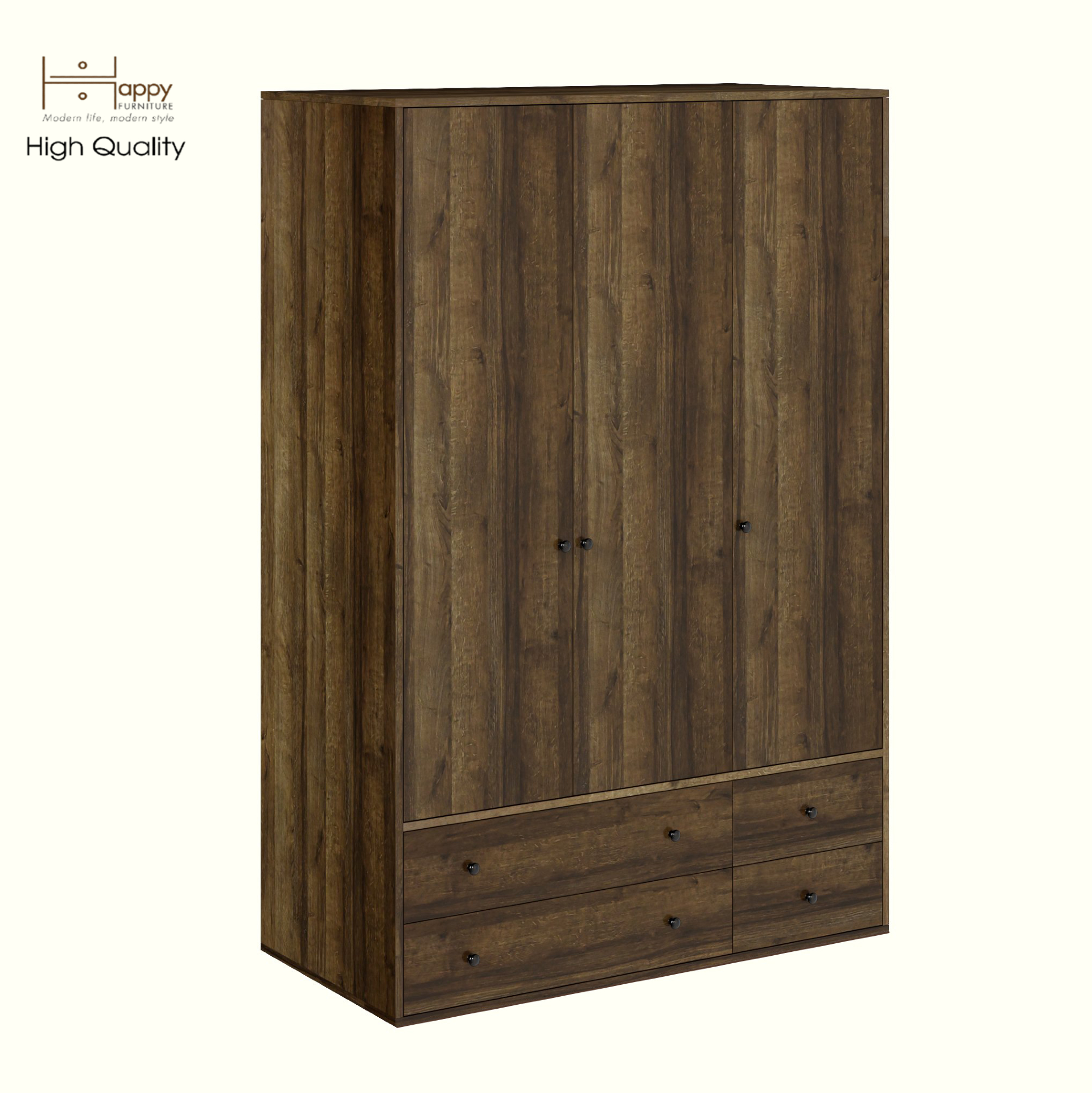 HAPPY FURNITURE , ZACY - Tủ quần áo 3 cửa mở 4 ngăn kéo, TCM_208 , 120cm x 59cm x 180cm DxRxC, Sản phẩm phổ thông
