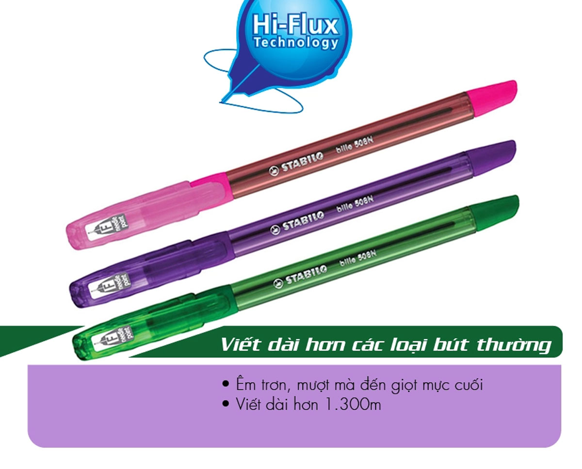 Combo bút bi STABILO Bille 508N F/XF - Bộ 4 bút (2 xanh+ đỏ+ đen), 0.7mm + Ruột bút (BP508NF-C4R)