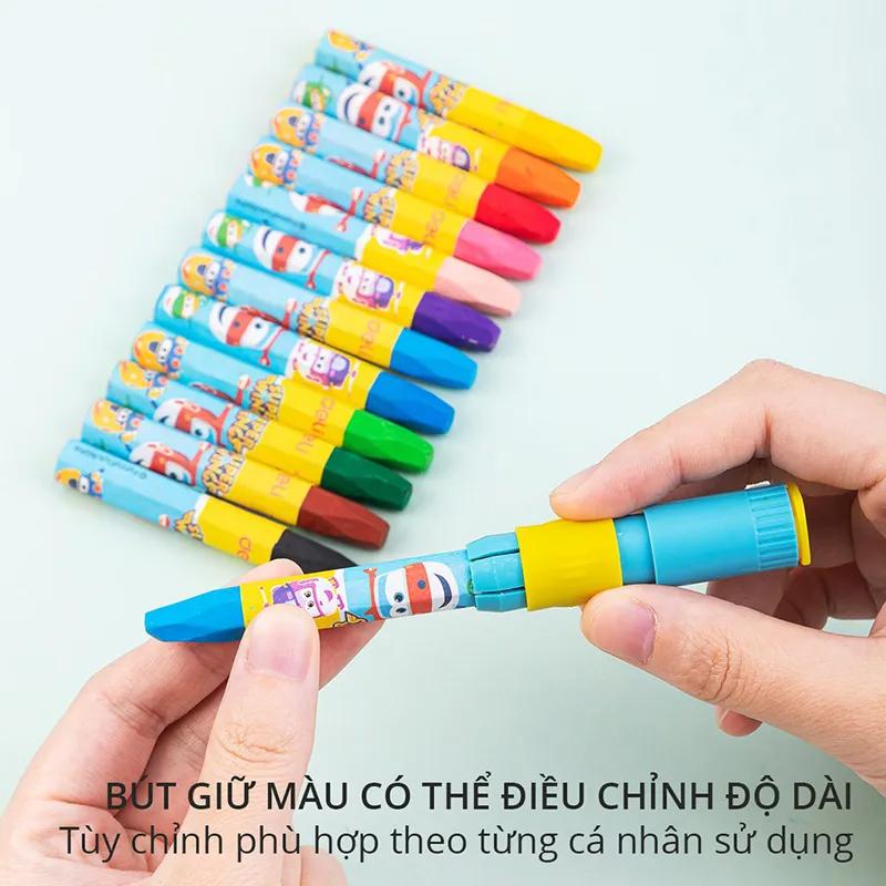 Hộp 18 Bút Màu Sáp Kèm Cây Cầm Bút & Đồ Chuốt 2 Trong 1 - Super Wings - Deli EC009-18
