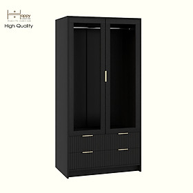 HAPPY FURNITURE , Tủ quần áo 2 cửa kính 4 ngăn kéo - NAMI, TCM_219 , 90cm x 54cm x 180cm DxRxC