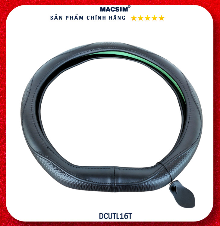 Bọc vô lăng cao cấp Macsim dành cho Vinfast E34, VF3, VF5, VF8, VF9 mã DCUT L16T-2 chất liệu da thật lõi cao su non - Khâu tay 100%