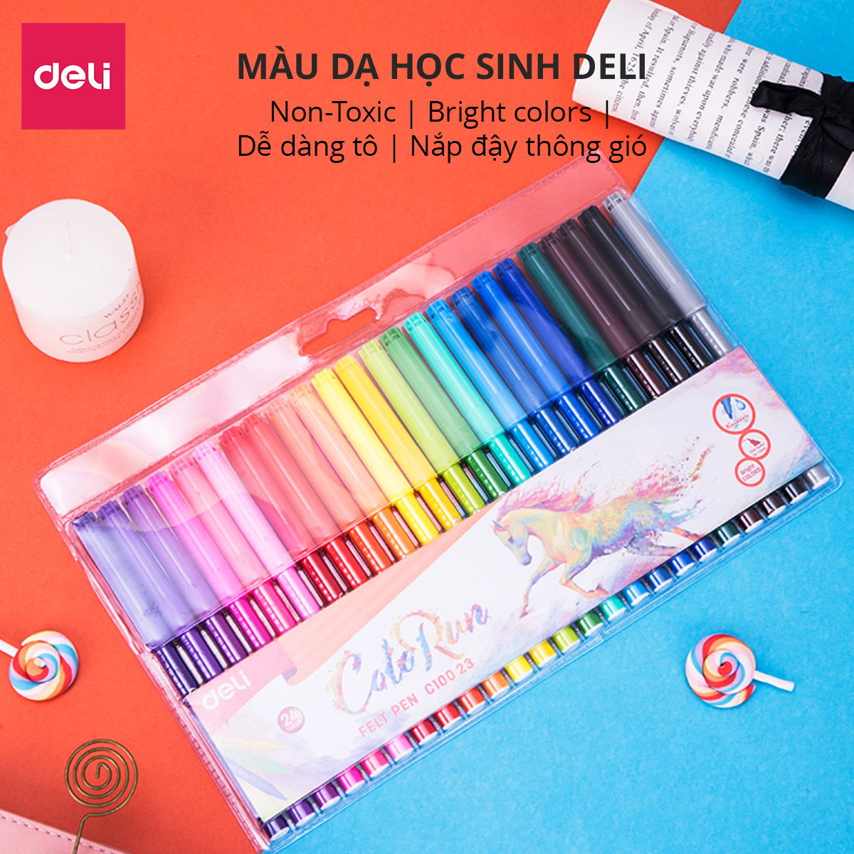 Bút màu nước 1.0mm Deli, 12 màu/18 màu/hộp - EC10003/EC10013