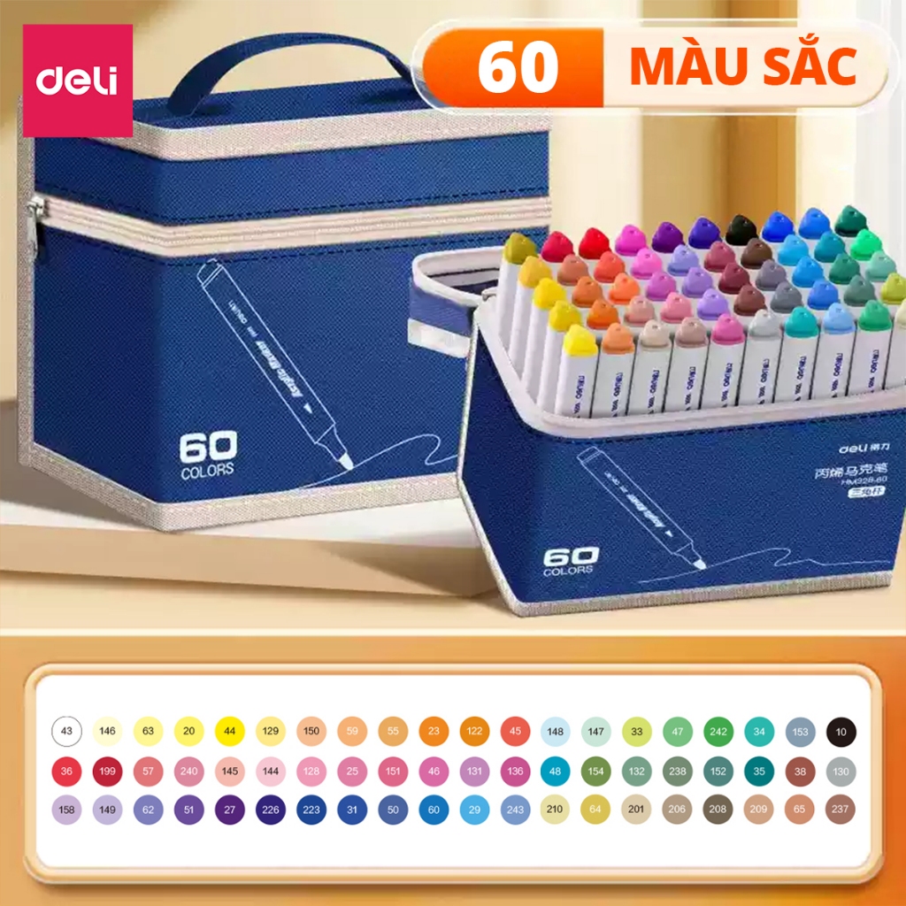 Bút Màu Acrylic Marker Túi Vải Cao Cấp Deli - Bút Sơn Màu Acrylic Tô Vẽ Trên Mọi Chất Liệu Không Thấm Nước - Đi Nét DIY