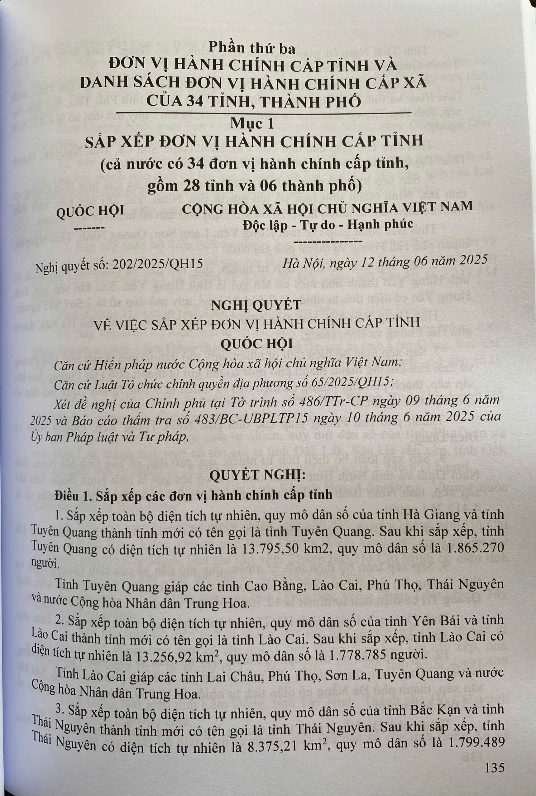 Sách Luật Tổ Chức Chính Quyền Địa Phương, Đơn Vị Hành Chính Cấp Tỉnh Và Danh Sách Đơn Vị Hành Chính Cấp Xã Của 34 Tỉnh, Thành Phố