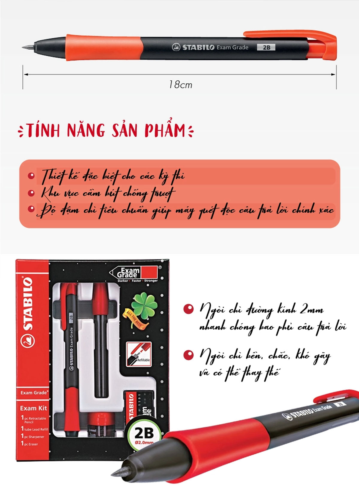 Hộp bút chì bấm STABILO Exam Grade 9883 2.0mm - Hộp 24 chuốt ruột chì 2.0mm (PS4588/24)