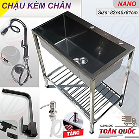 COMBO Chậu Rửa Chén Bát Inox Phủ Nano 1 Hộc KAZTA Có Kệ Chân Kèm Vòi Phụ Kiện - Kích thước 60x45cm và 82x45cm, cao 81cm