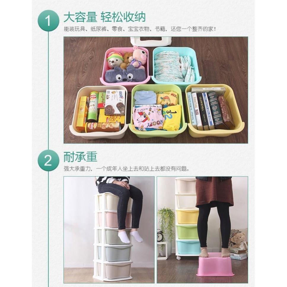 Tủ đa sắc nhựa 5 tầng có bánh xe đựng quần áo tiện lợi