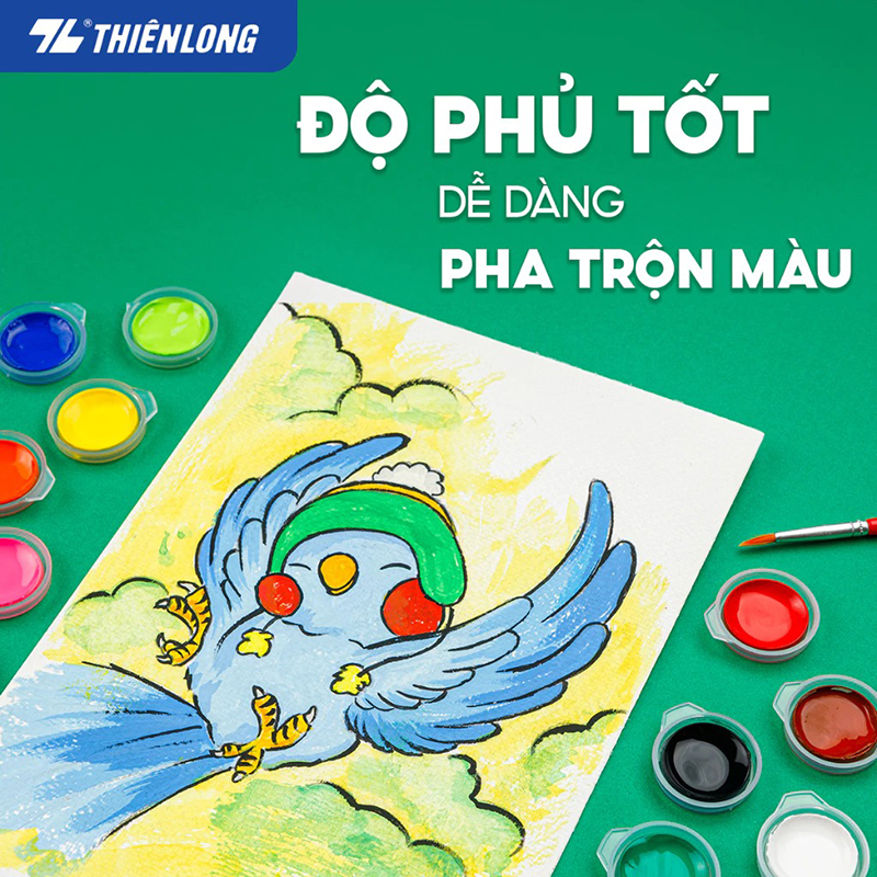 Màu nước Thiên Long 12 màu kèm khay, bút WACO-C07