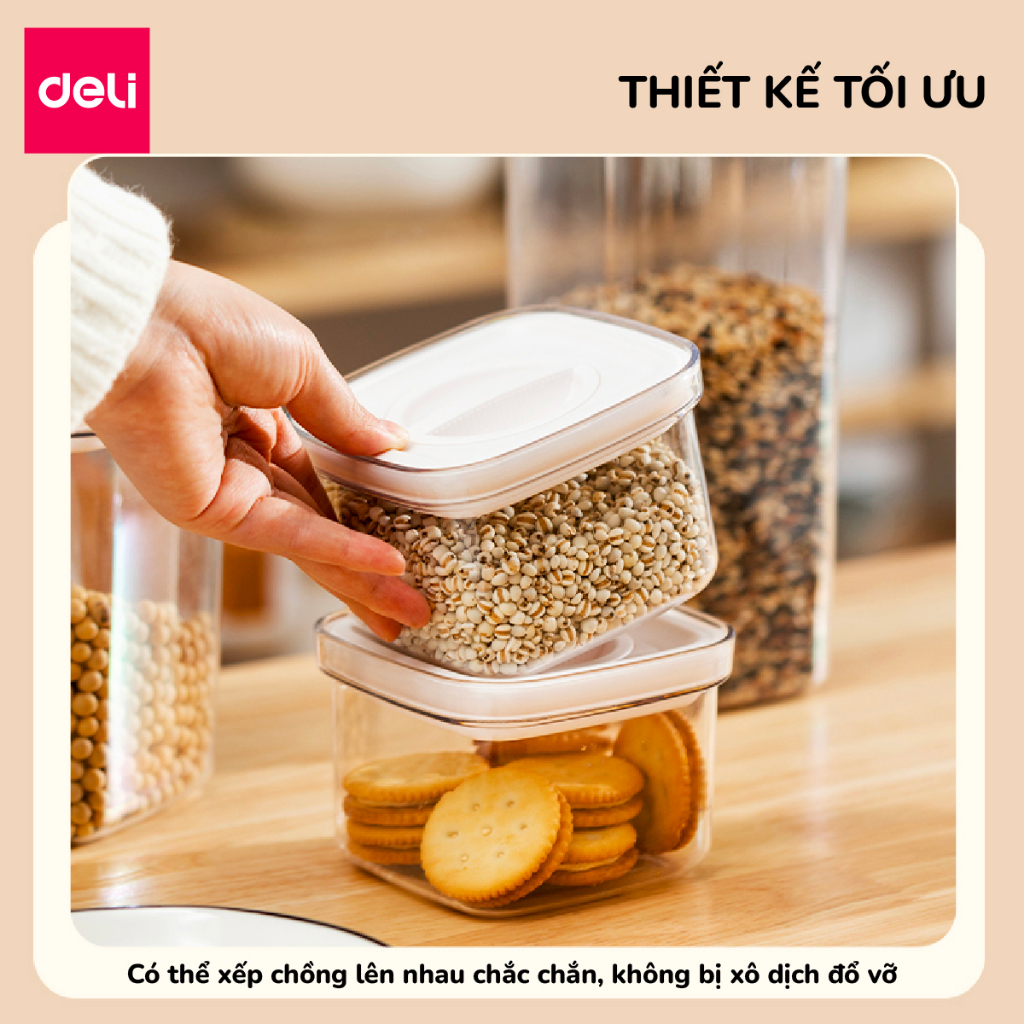 Hộp Nhựa Đựng Thực Phẩm Khô DELI- Hộp Nhựa Đựng Ngũ Cốc Đồ Khô Nắp Kín Chống Ẩm Mốc Nắp Kín Sắp Xếp Nhà Bếp Bảo Quản Thực Phẩm Phân Chia Thực Phẩm Chống Mùi Tủ Lạnh Chống Tràn Chống Rò Rỉ