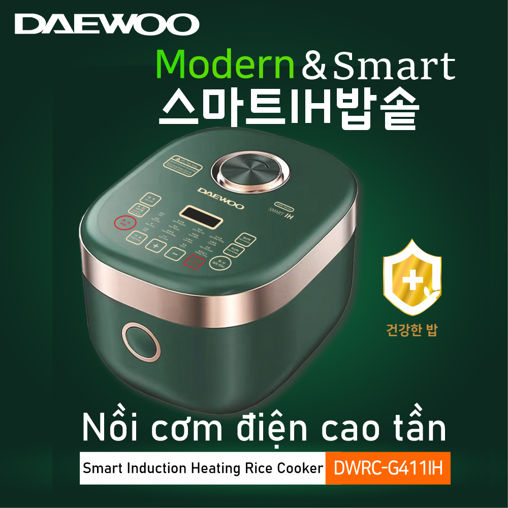 Nồi cơm điện cao tần Daewoo DWRC-G411IH 1.8L lòng nồi cực dày - Hàng chính hãng
