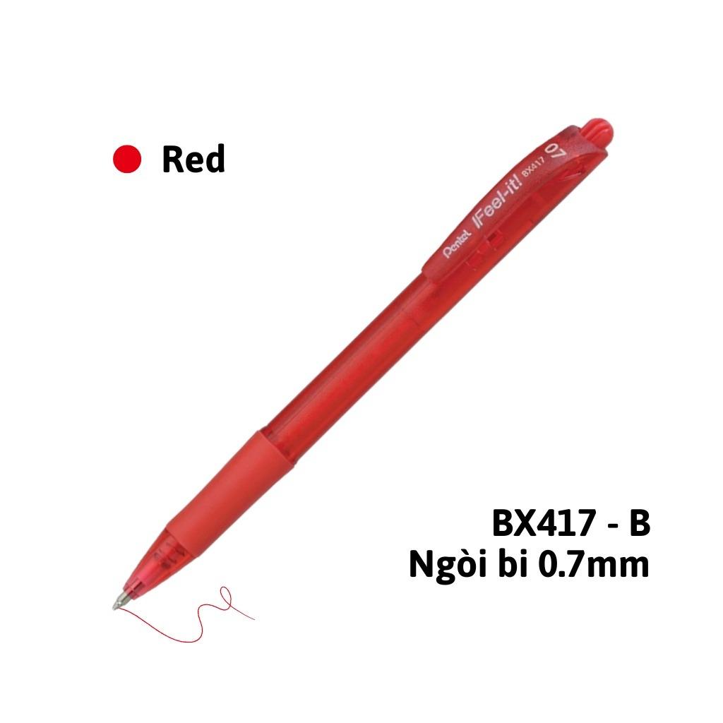 Bút Bi Bấm 0.7 mm - Pentel BX417_B - Mực Đỏ