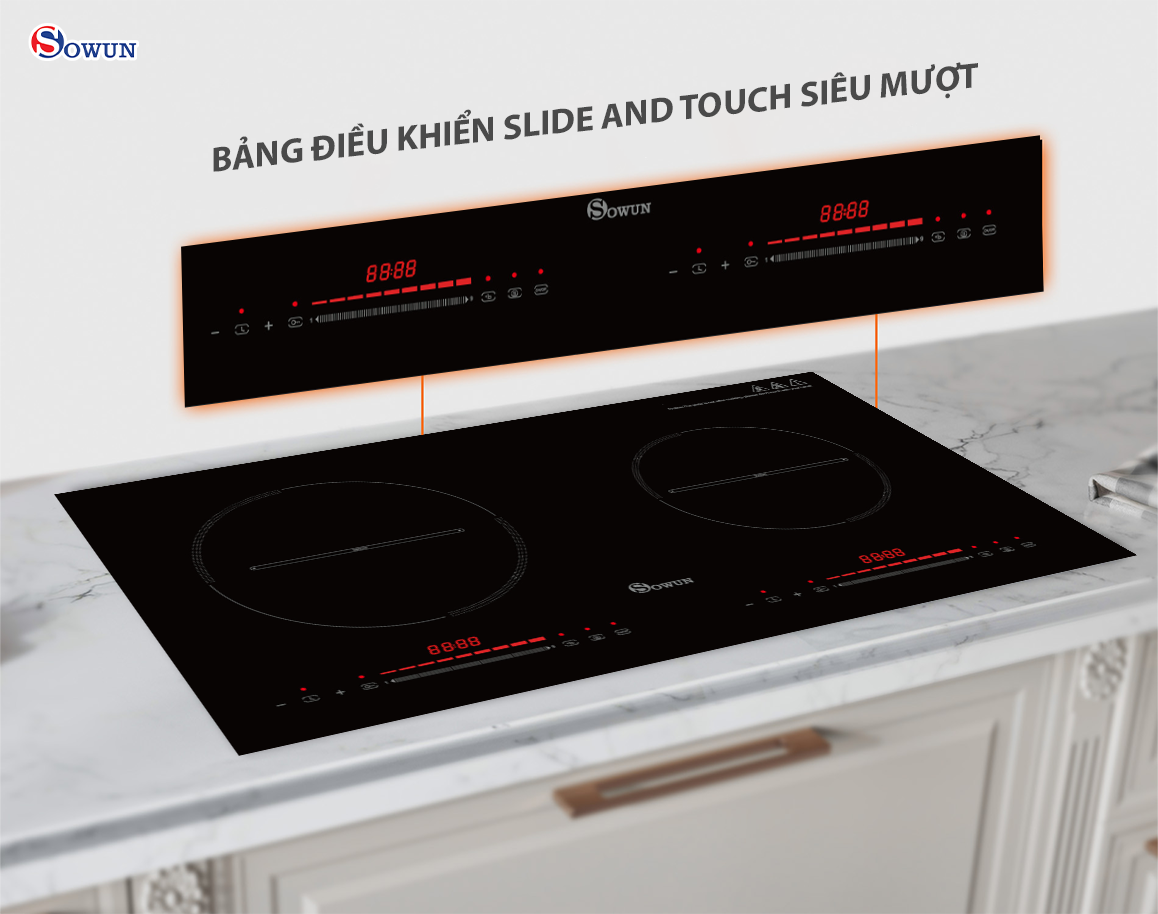 Bếp Điện Từ Đôi Nhập Khẩu SOWUN SW1222 ,Mặt Kính CERAMIC Cao Cấp Chịu Được Nhiệt Độ Cao