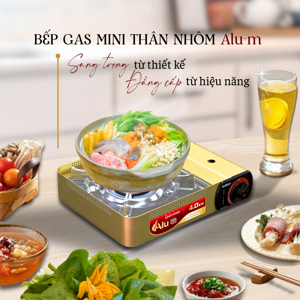 Bếp Gas Mini Cao Cấp Thân Nhôm Alu-m I Van Nam Châm Ngắt Gas An Toàn - Giải Pháp Chống Nổ│Công Suất Mạnh 4.0 kW│Hàng Chính Hãng