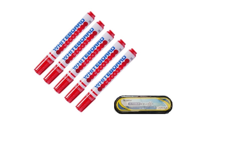 Combo 05 Cây Bút Lông Bảng FO-WB015 Và 01 Cái Lau Bảng FO-WBE01 (Màu Đỏ)