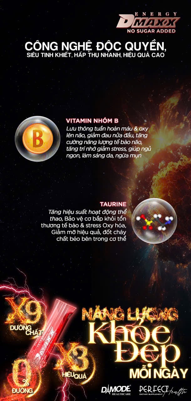 DMAXX thức uống bổ sung vitamin năng lượng không đường DAMODE 93 gói màu đỏ mỗi gói 2,2gr