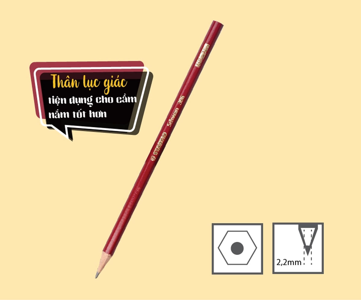 Hộp bút chì gỗ STABILO Schwan/Swano - Hộp 12 bút thân màu vàng có đầu gôm (PC4905/12-HB)