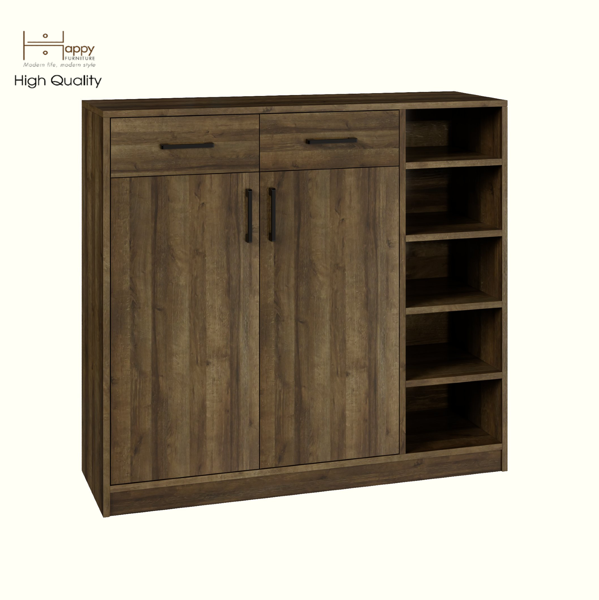 HAPPY FURNITURE , HEINEE - Tủ lưu trữ 2 cửa mở 2 ngăn kéo, TCM_215 , 110cm x 34cm x 100cm DxRxC, sản phẩm phổ thông
