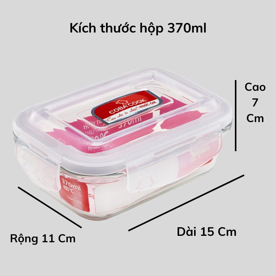 Bộ 4 hộp thủy tinh 2 hộp chữ nhật 370ml + 2 hộp tròn 400ml đựng thực phẩm COBA