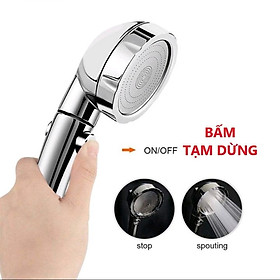 Bát sen tắm nóng lạnh mạ crom, đầu vòi tắm tăng áp mặt Inox kèm nút tắt mở với 3 chế độ nước