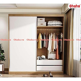 [Kèm Ảnh Thực Tế - Miễn phí vận chuyển & Lắp đặt] TỦ QUẦN ÁO GỖ CÔNG NGHIỆP 2 CÁNH LÙA KIỂU VINTAGE OHAHA - VI001
